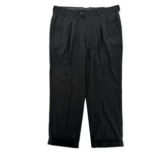 George Pants Mens 36x28 Black Classic Fit Expandable Waist Pleated Dress Slacks